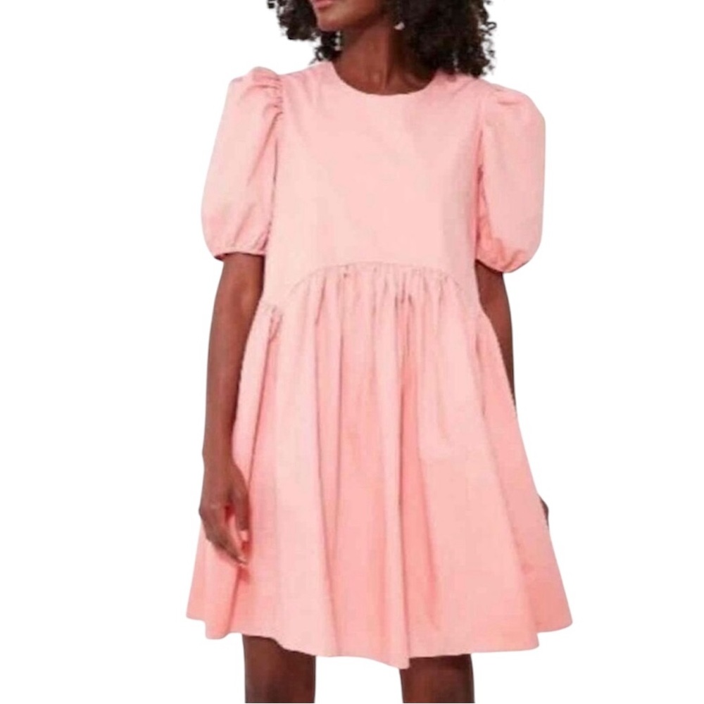 NWT Hyacinth House Tuckernuck Pink Puff Sleeve Crew Neck Babydoll Dress Small - Picture 1 of 15